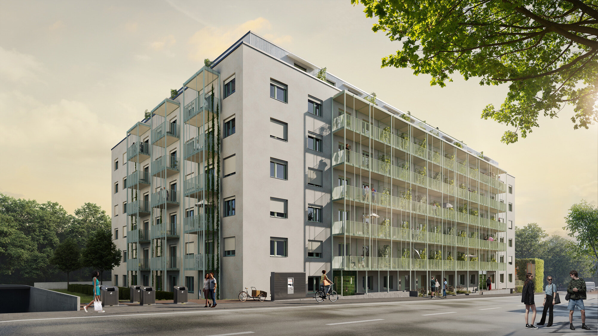 Eigentumswohnung in der Oderstrasse Berlin Tempelhof. Zu sehen ist die Straßenansicht vom Wohnkomplex.